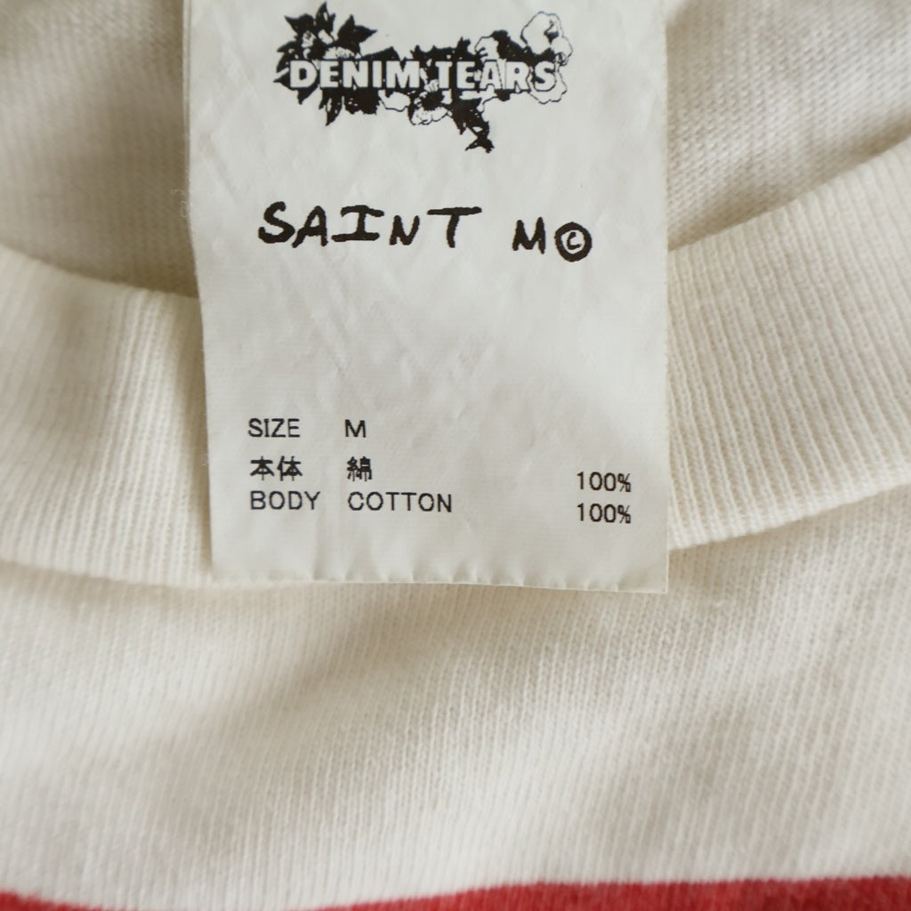 SAINT MICHAEL(セントマイケル) ×DENIM TEARS 24SS DT SS LIVES CREW リーバイスクループリント クルーネック半袖Tシャツ カットソー ホワイト SM-YS8-0000-C01