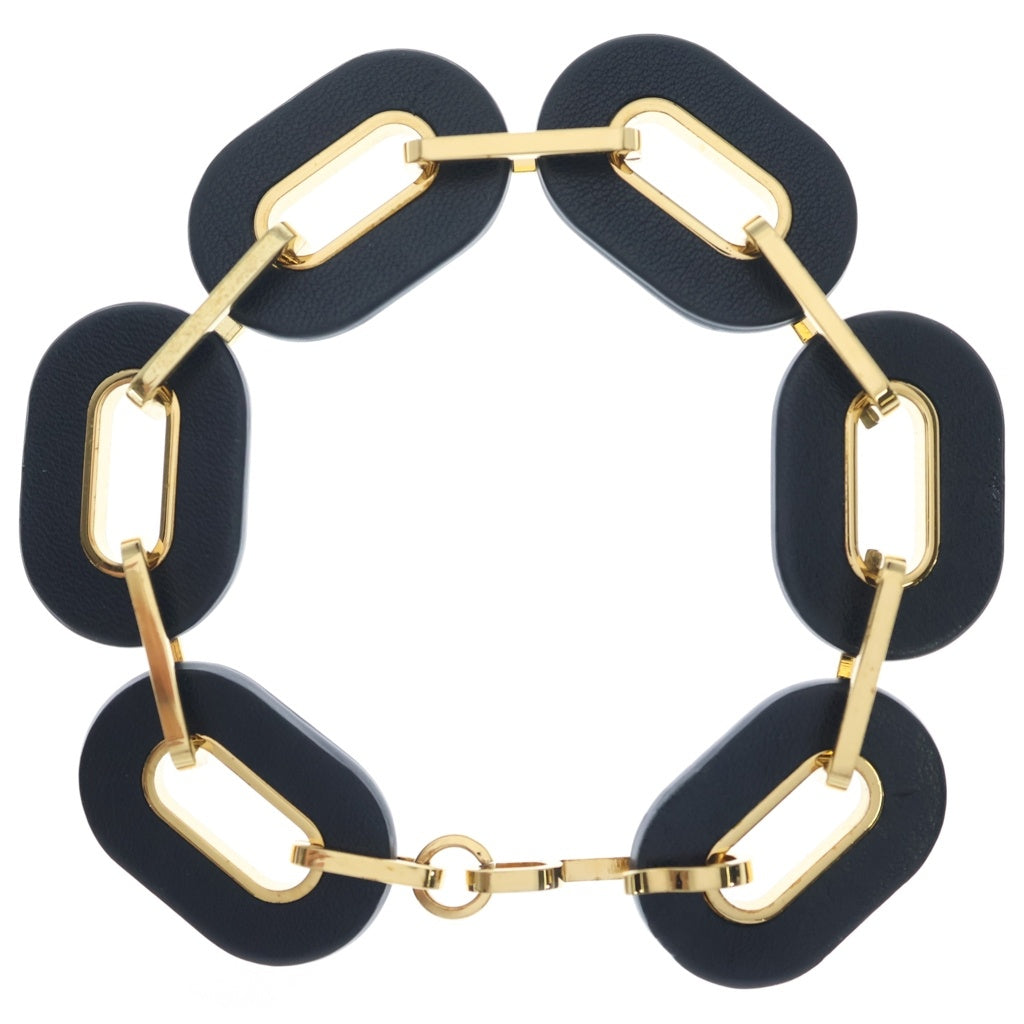 JIL SANDER(ジルサンダー) ゴールド金具 レザーチェーンブレスレット ブラック/ゴールド J11UY0018 J12022 レディース