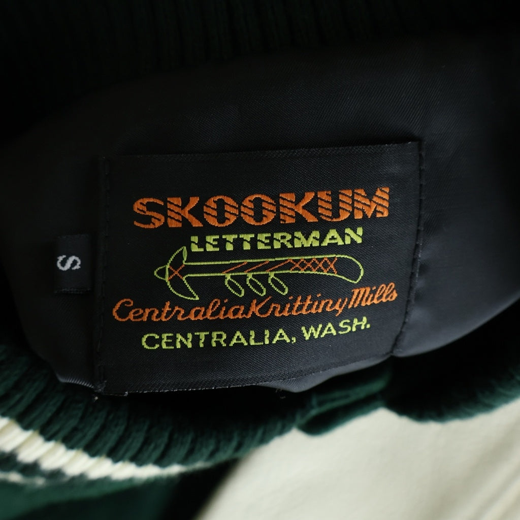 SKOOKUM(スクーカム) STADIUM JACKET レザー切り替え リブニット スタジアムジャケット グリーン/ホワイト SK21102-2E