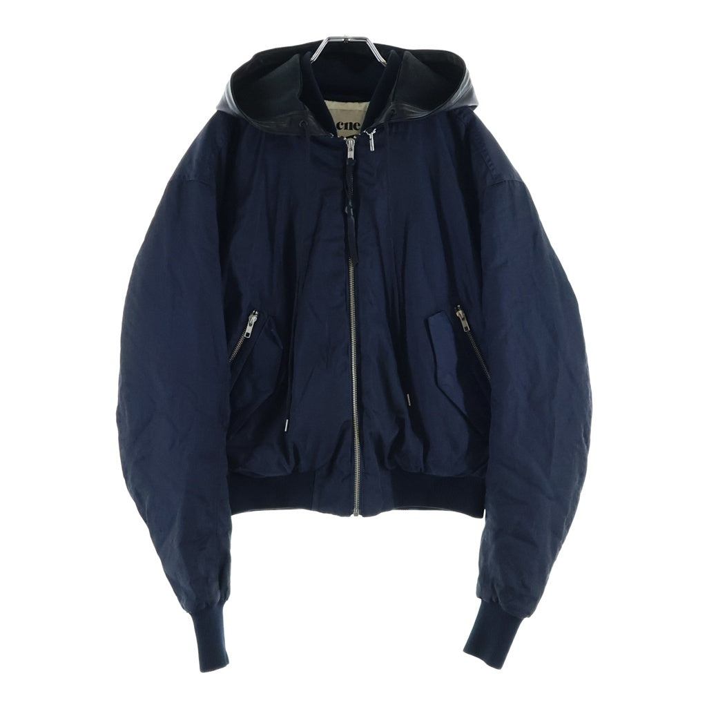 ACNE(アクネ) 12AW HALEBOP SATEEN JACKET ヘールボップ サテン レザーフーデッド ボンバージャケット ネイビー/ブラック