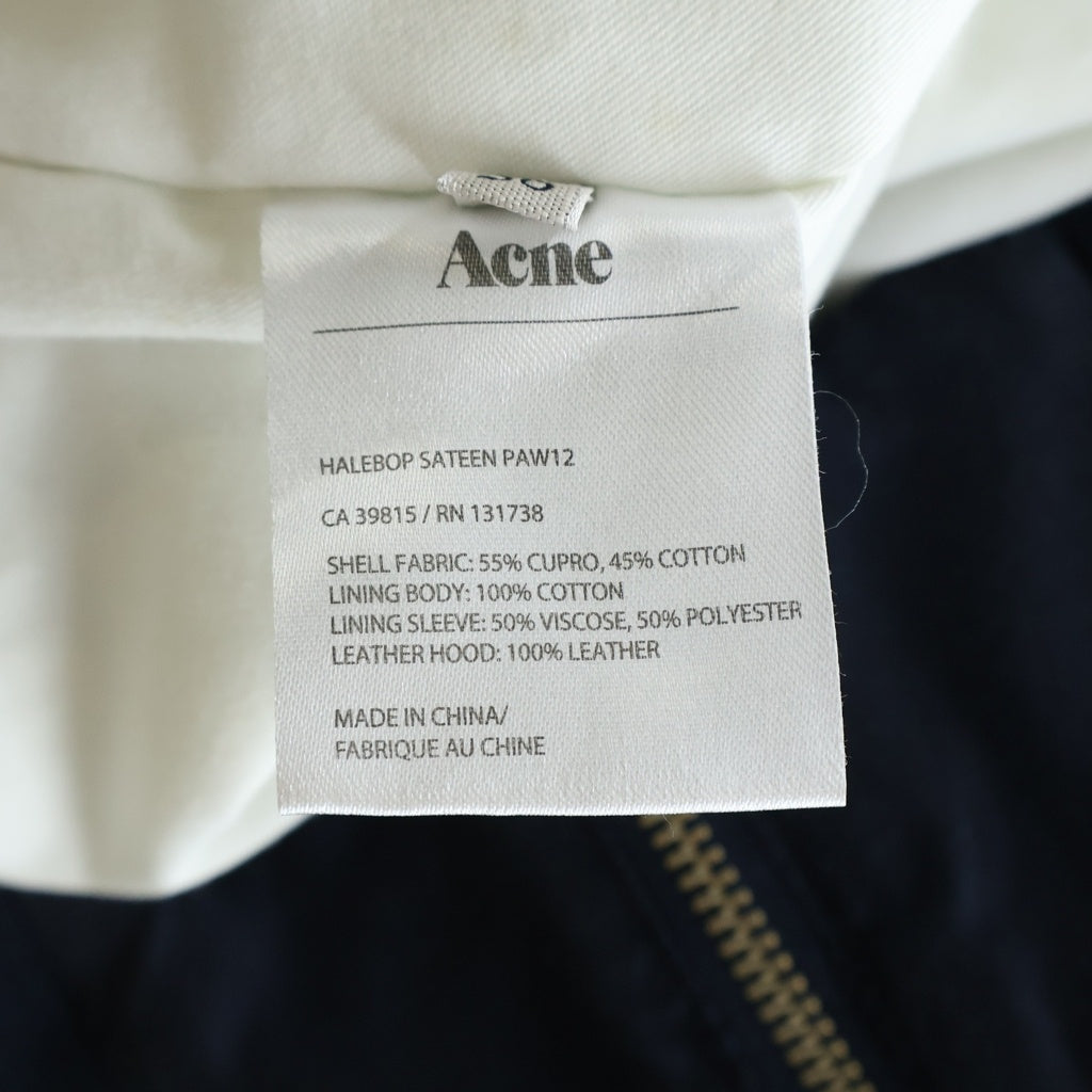 ACNE(アクネ) 12AW HALEBOP SATEEN JACKET ヘールボップ サテン レザーフーデッド ボンバージャケット ネイビー/ブラック