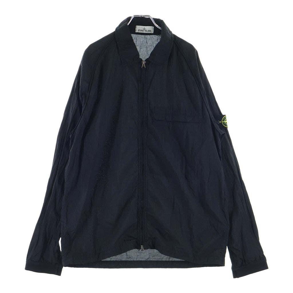 STONE ISLAND(ストーンアイランド) 22SS NYLON GARMENT DYED PACKABLE OVERSHIRT ナイロン ガーメント ダイ パッカブル ジップアップ ロゴワッペン オーバーシャツ ブルゾン ブラック 761512321