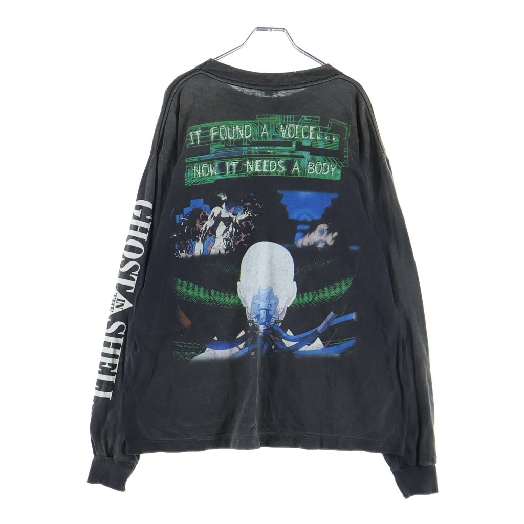 SAINT MICHAEL(セントマイケル) 24AW ILYA GITS GS LS TEE ヴィンテージ加工 攻殻機動隊 グラフィックプリント クルーネック 長袖Tシャツ カットソー ブラック SM-YS1-0000-C34