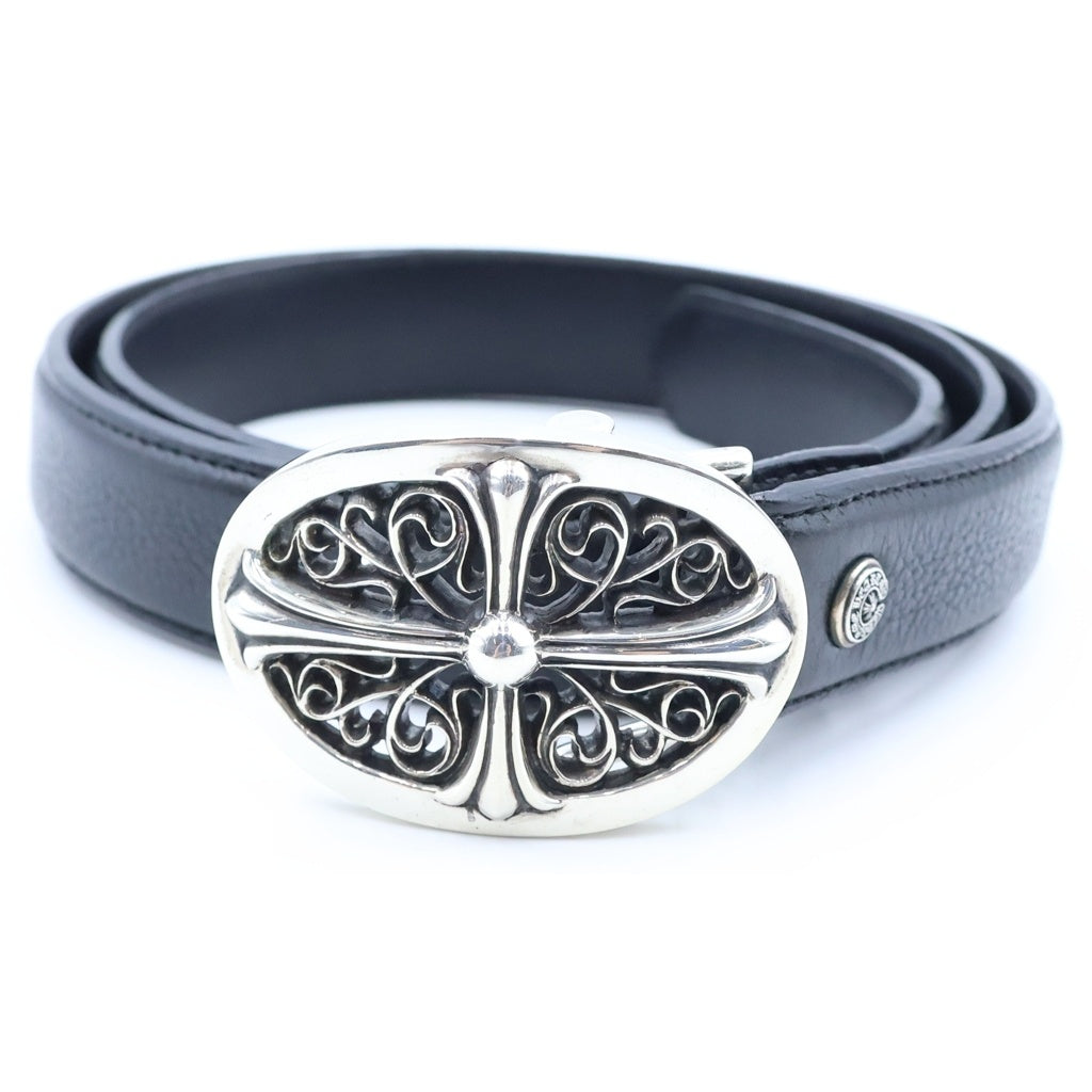 CHROME HEARTS(クロムハーツ) BUCKL OVAL CROSS1.0 クラシックオーバルクロス バックル レザーベルト シルバー/ブラック