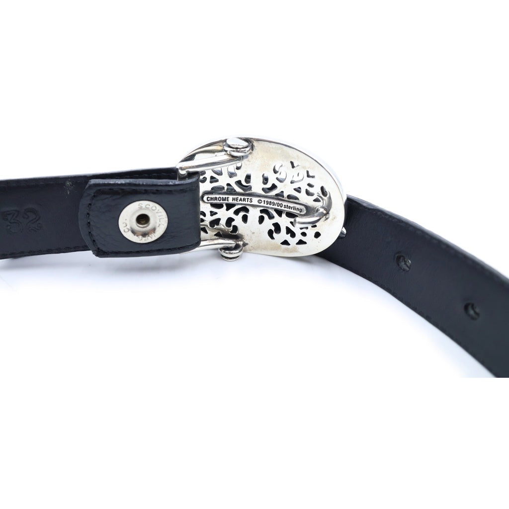 CHROME HEARTS(クロムハーツ) BUCKL OVAL CROSS1.0 クラシックオーバルクロス バックル レザーベルト シルバー/ブラック