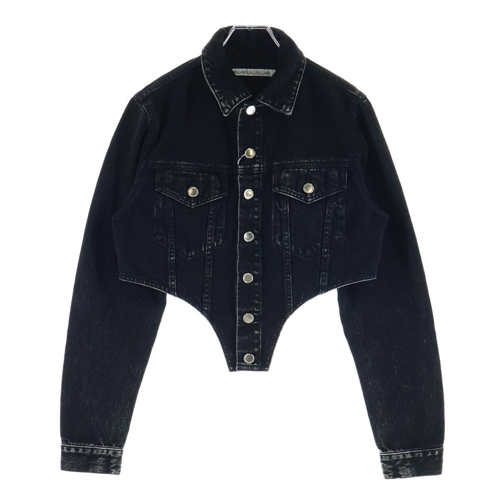 JOHN LAWRENCE SULLIVAN(ジョンローレンスサリバン) 23AW WASHED DENIM CUTTING JACKET ウォッシュド デニムカッティング クロップドジャケット レディース ブラック JLSW-50
