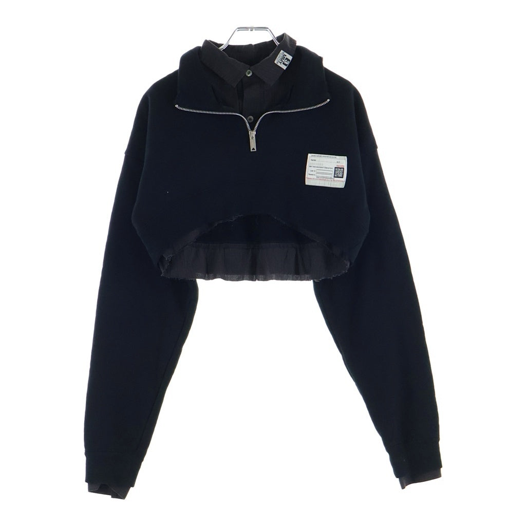 MAISON MIHARAYASUHIRO(メゾンミハラヤスヒロ) レイヤード ハーフジップ クロップド プルオーバー スウェット トレーナー レディース ブラック B14PO561
