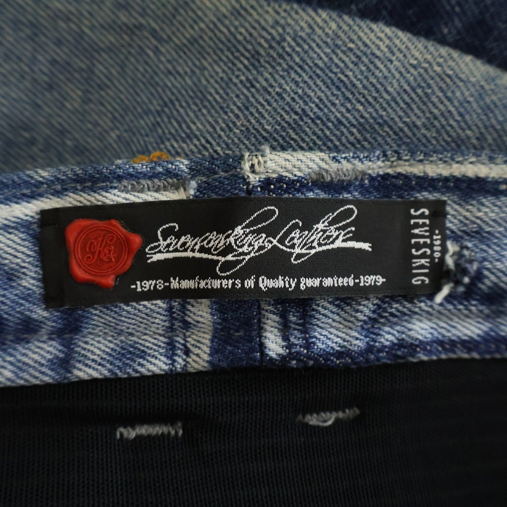 SEVESKIG(セヴシグ) 19AW VINTAGE UPCYCLE MOTO PANTS ヴィンテージアップサイクル パッチワーク ジップフライ モトデニムパンツ インディゴ PT-SV-KA-1002