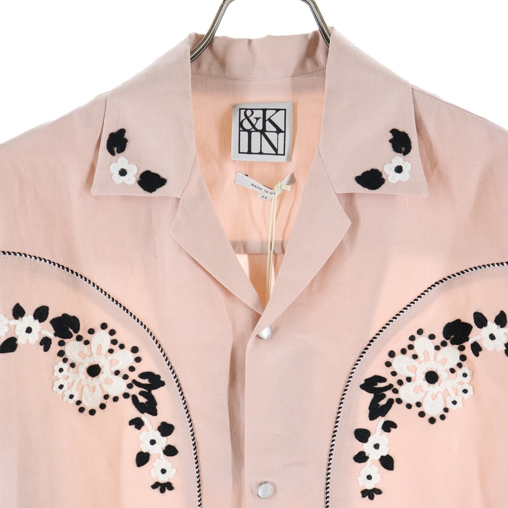 KITH(キス) 26SS &KIN CUPRO LINEN WALLY SHIRT キュプラリネン フラワー刺繍 ウォーリー 長袖シャツ ピンク KHM034892
