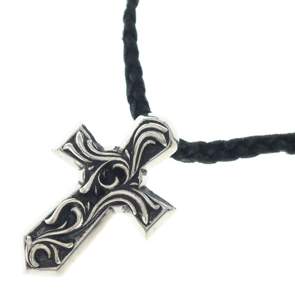 CHROME HEARTS(クロムハーツ) VULCAN CROSS SML LB バルカンクロス スモール レザーブレイド ネックレス シルバー/ブラック