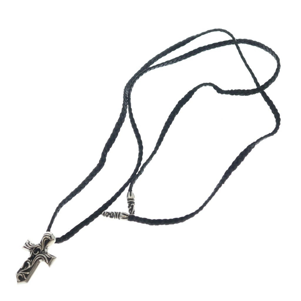 CHROME HEARTS(クロムハーツ) VULCAN CROSS SML LB バルカンクロス スモール レザーブレイド ネックレス シルバー/ブラック