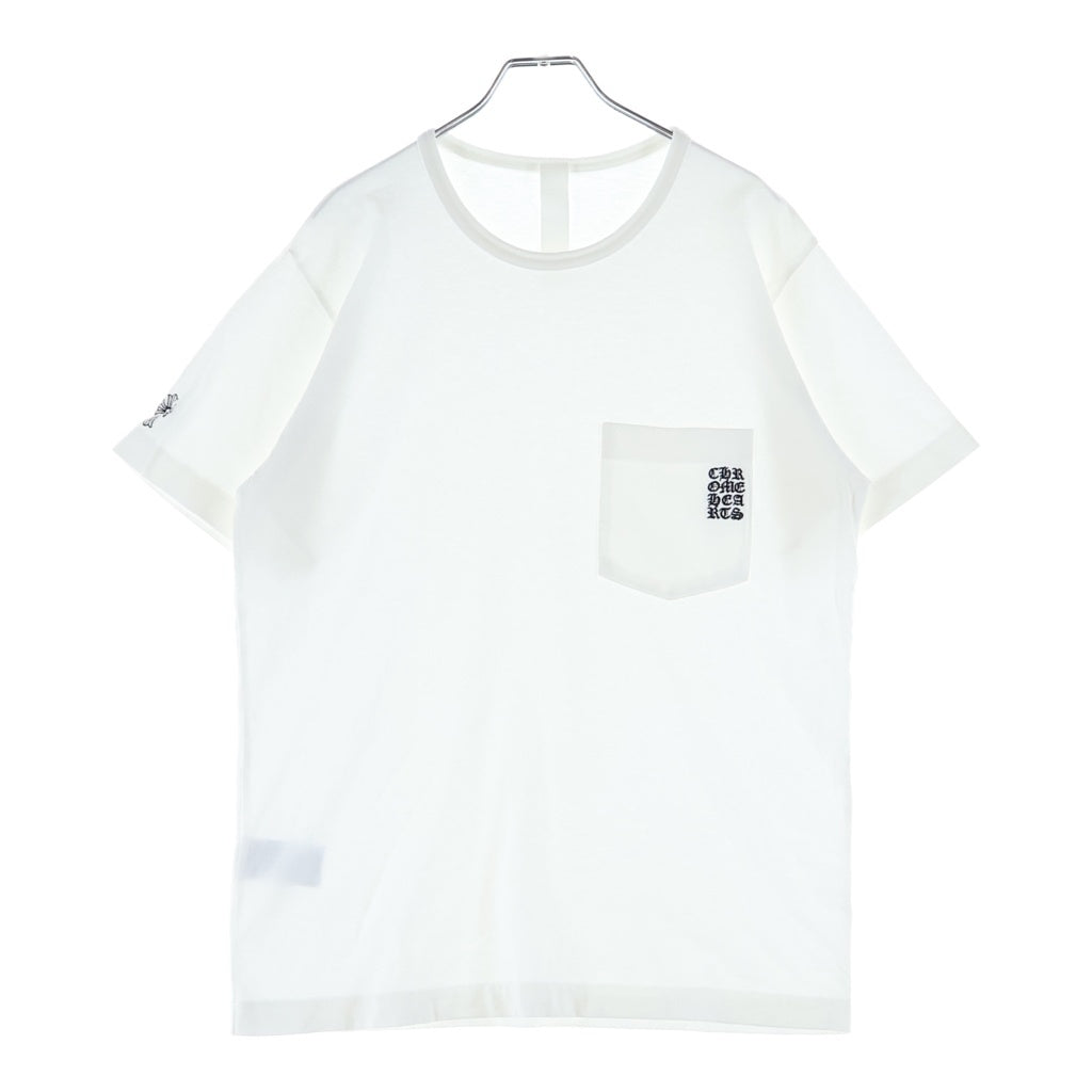 CHROME HEARTS(クロムハーツ) Y NOT LIGHT VERTICAL LOGO CROSS EMBROIDERED ワイノット ロゴエンブロイダリー 胸ポケット クルーネック 半袖Tシャツ カットソー ホワイト