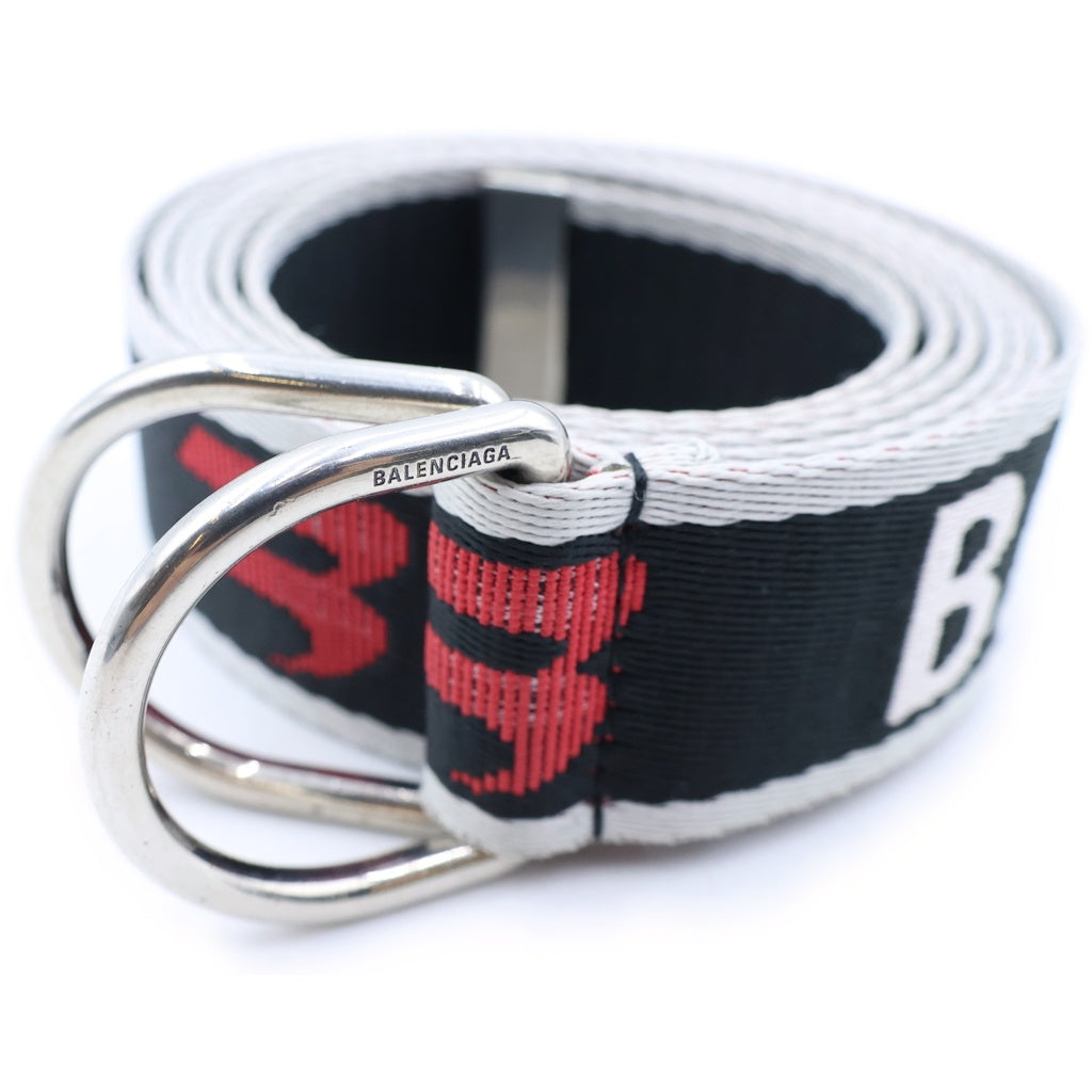 BALENCIAGA(バレンシアガ) D RING BELT リング ロゴ ジャガード ウェビング ベルト ブラック/レッド 703137 210AA