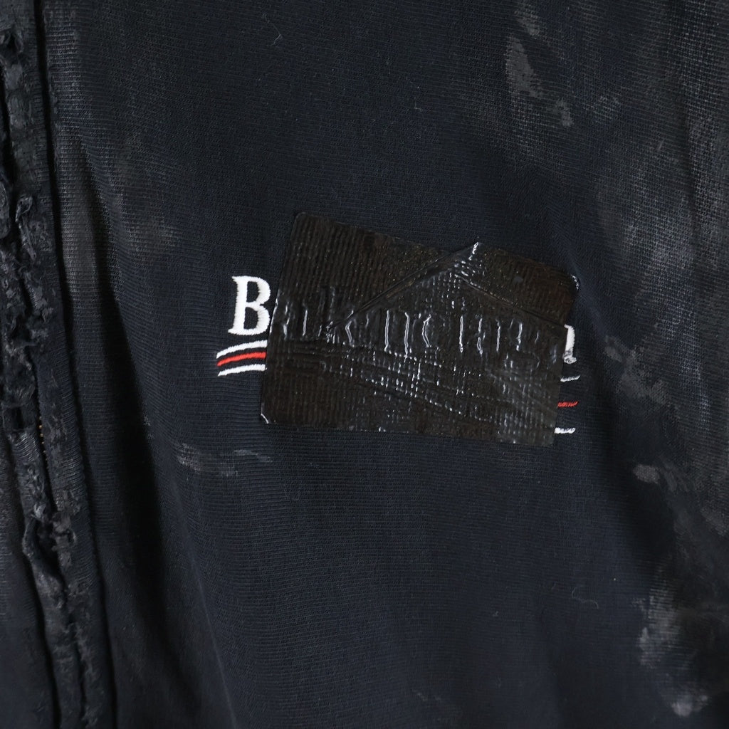BALENCIAGA(バレンシアガ) 22AW GAFFER TAPED POLITICAL CAMPAIGN LOGO ZIP HOODIE ガッファー テープド ポリティカル キャンペーン ロゴ 泥加工 ジップ フーディー パーカー ブラック 720424 TNVK5 1089
