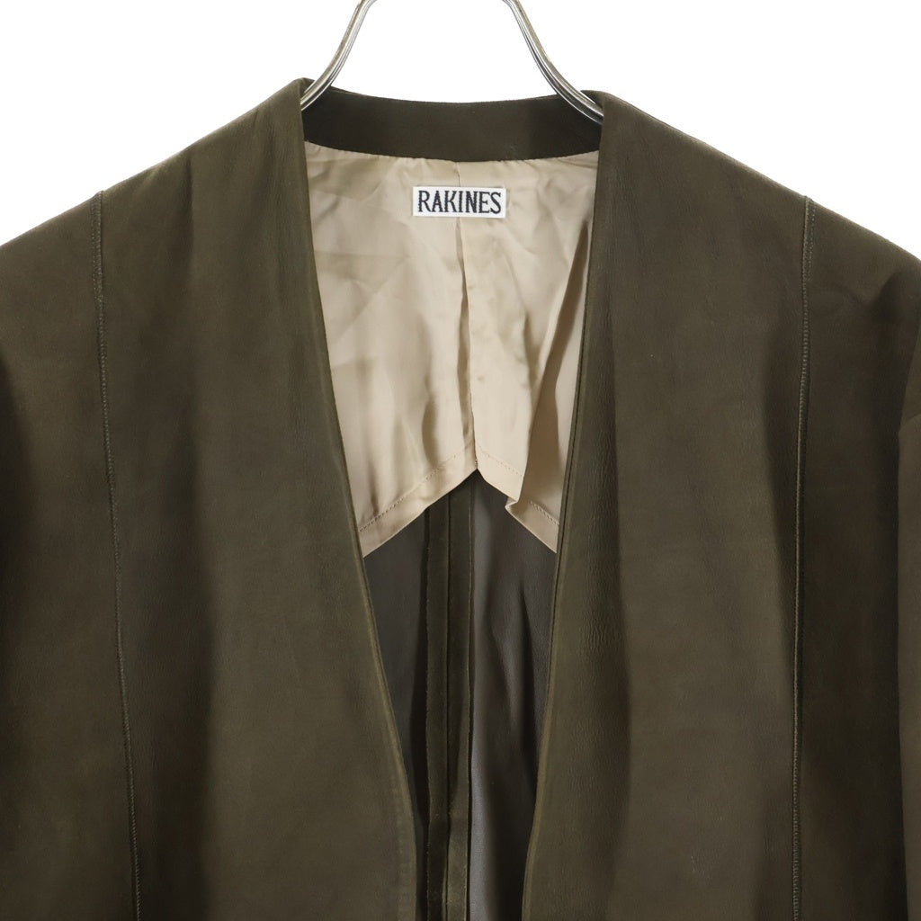 RAKINES(ラキネス) 24SS Entrefino lamb leather-Collar less jacket エントロフィーノ ラムレザー ノーカラージャケット ブラウン 11S24SS236B