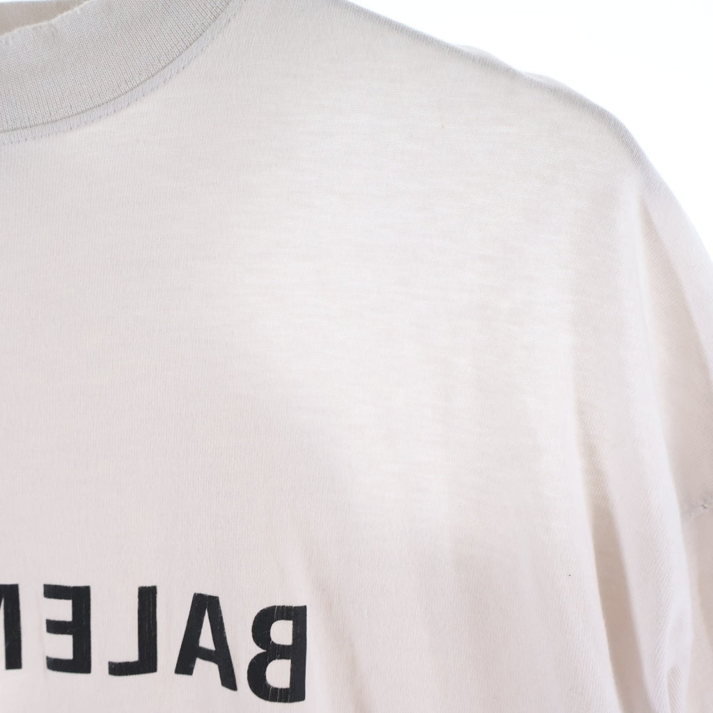 BALENCIAGA(バレンシアガ) 23AW MIRROR LOGO OVERSIZED T-SHIRT ミラーロゴ オーバーサイズ ダメージ加工 フロントプリントTシャツ 半袖クルーネックカットソー ホワイト 739028 TQVN7