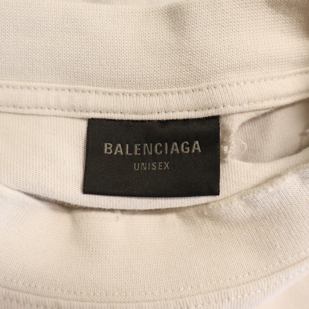 BALENCIAGA(バレンシアガ) 23AW MIRROR LOGO OVERSIZED T-SHIRT ミラーロゴ オーバーサイズ ダメージ加工 フロントプリントTシャツ 半袖クルーネックカットソー ホワイト 739028 TQVN7