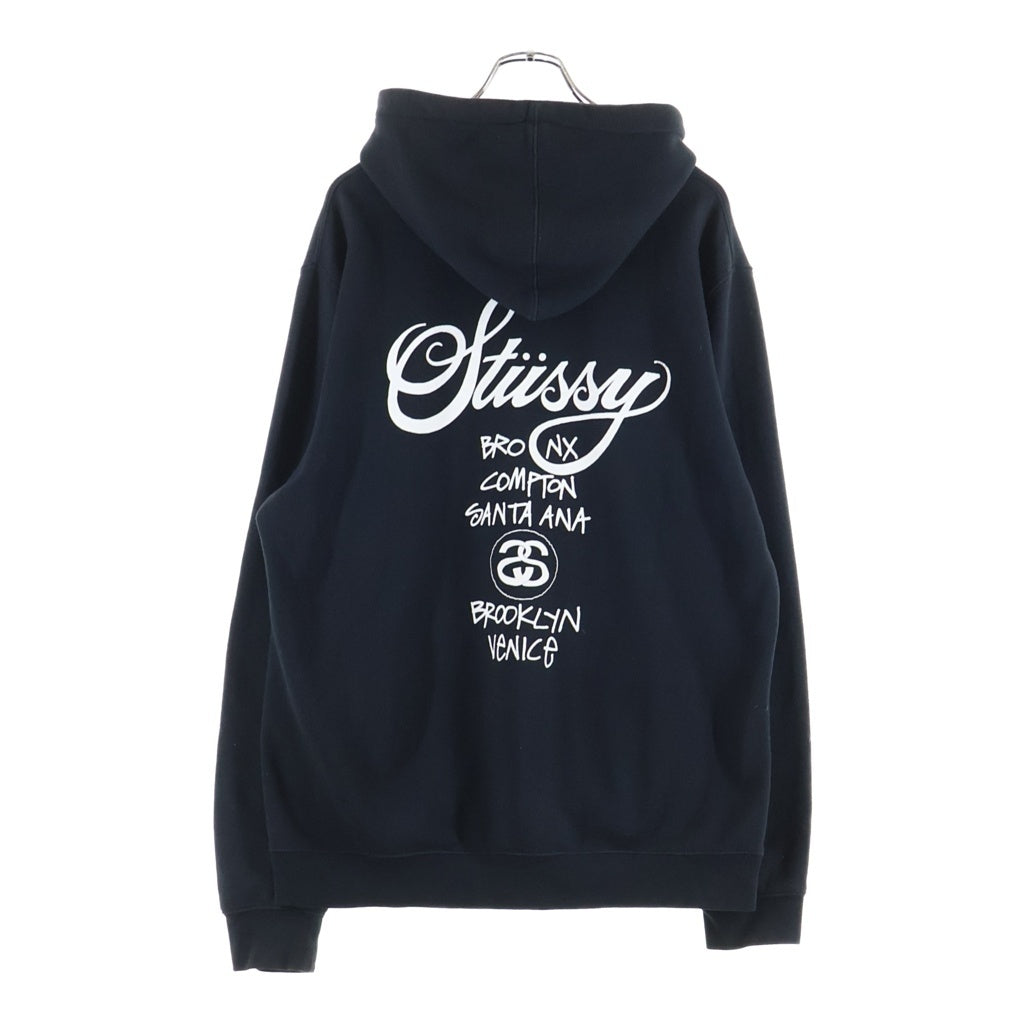 STUSSY(ステューシー) WORLD TOUR HOODIE ワールドツアー 両面プリント プルオーバーフーディー パーカー ブラック