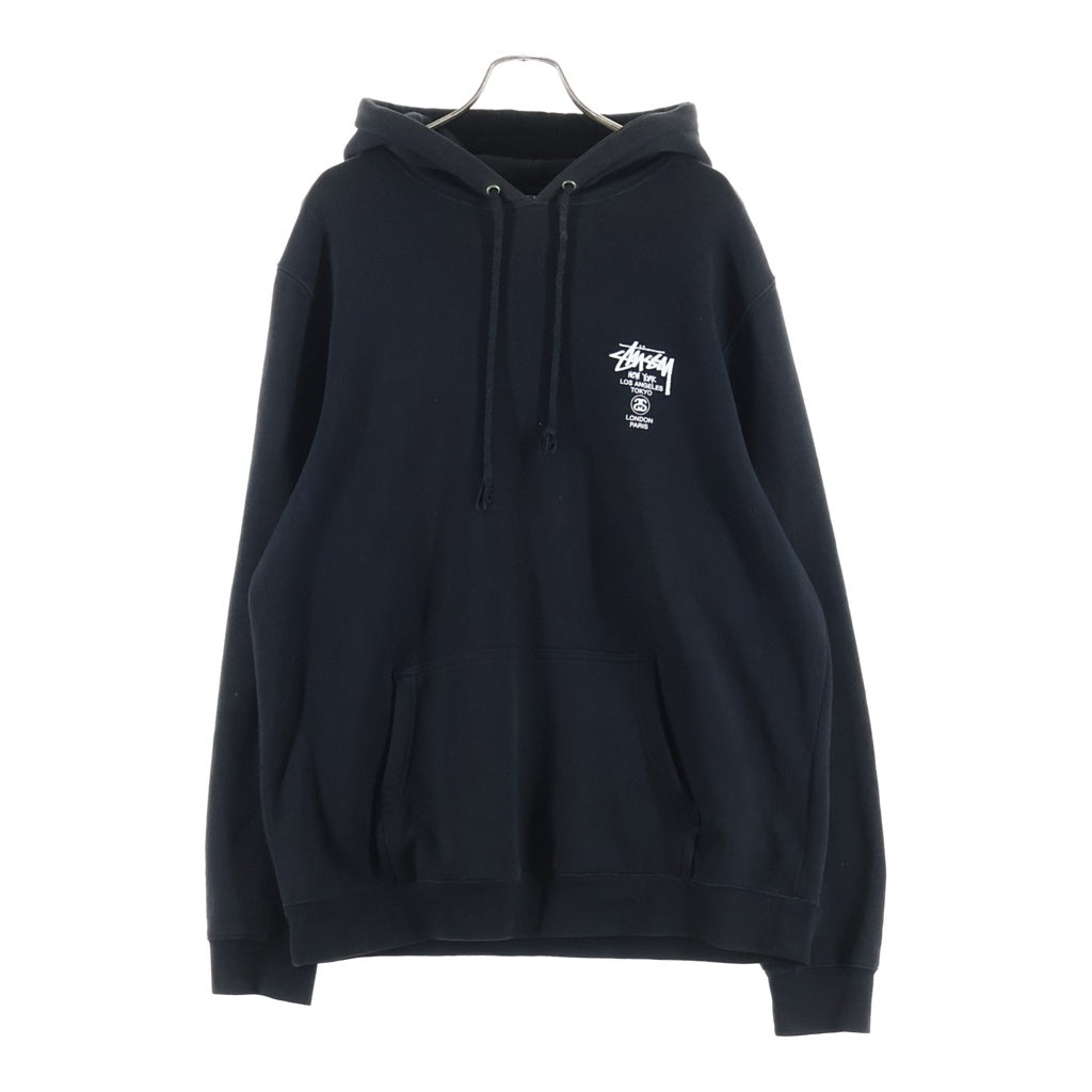 STUSSY(ステューシー) WORLD TOUR HOODIE ワールドツアー 両面プリント プルオーバーフーディー パーカー ブラック