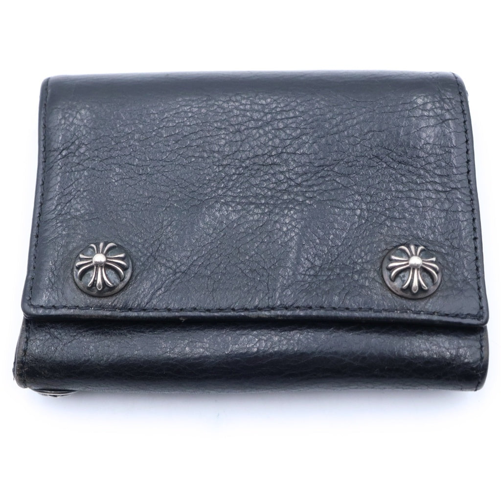 CHROME HEARTS(クロムハーツ) 3FOLD 3フォールド クロスボールボタン レザーウォレット 財布 ブラック