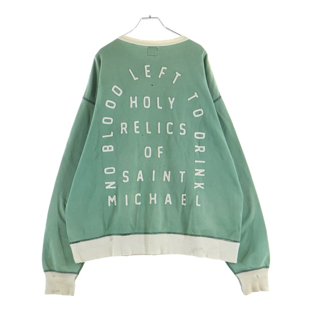 SAINT MICHAEL(セントマイケル) 22SS SWEAT SHIRT FELT GREENGRAY ロゴパッチ プルオーバークルーネックスウェット グリーン SM-S22-0000-040