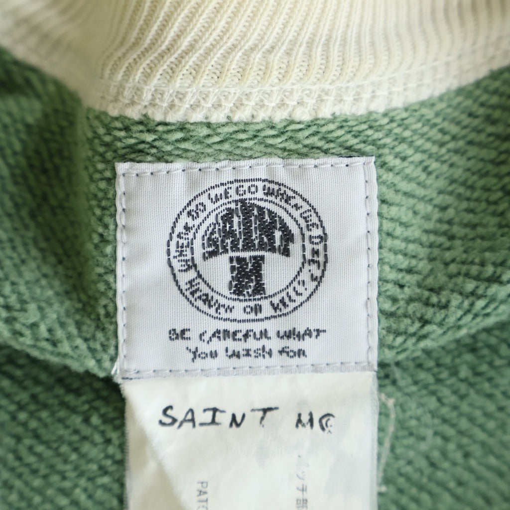 SAINT MICHAEL(セントマイケル) 22SS SWEAT SHIRT FELT GREENGRAY ロゴパッチ プルオーバークルーネックスウェット グリーン SM-S22-0000-040
