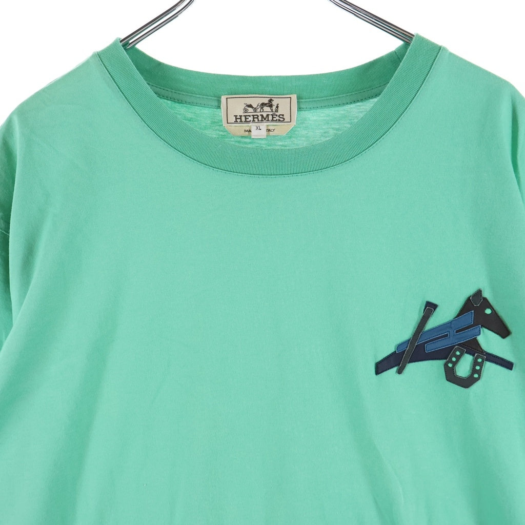 HERMES(エルメス) 22SS ホースレザーモチーフパッチ クルーネック 半袖Tシャツ カットソー グリーン