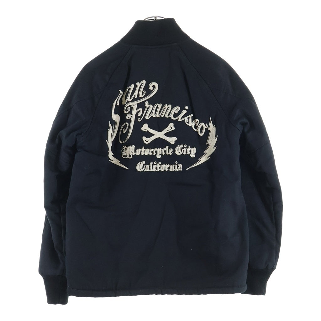 SCHOTT(ショット) ×BACKDROP NOMADS バックドロップ 裏地レオパード バック刺繍ジャケット ジップアップブルゾン ブラック 3192023