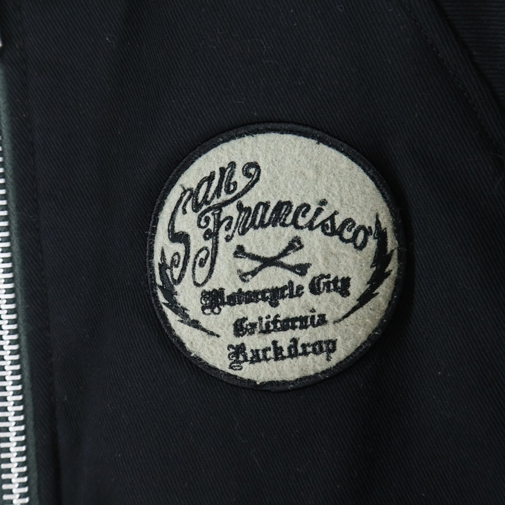 SCHOTT(ショット) ×BACKDROP NOMADS バックドロップ 裏地レオパード バック刺繍ジャケット ジップアップブルゾン ブラック 3192023