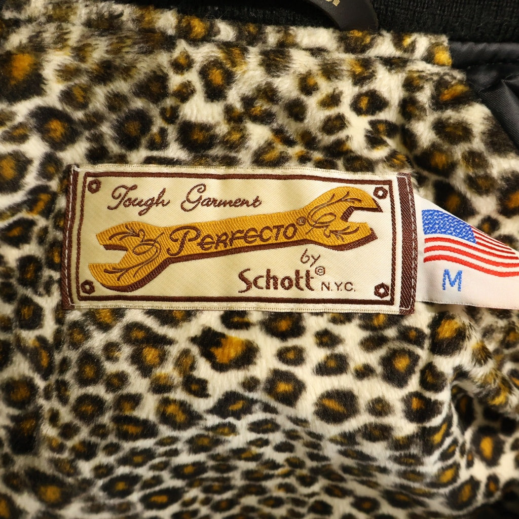 SCHOTT(ショット) ×BACKDROP NOMADS バックドロップ 裏地レオパード バック刺繍ジャケット ジップアップブルゾン ブラック 3192023