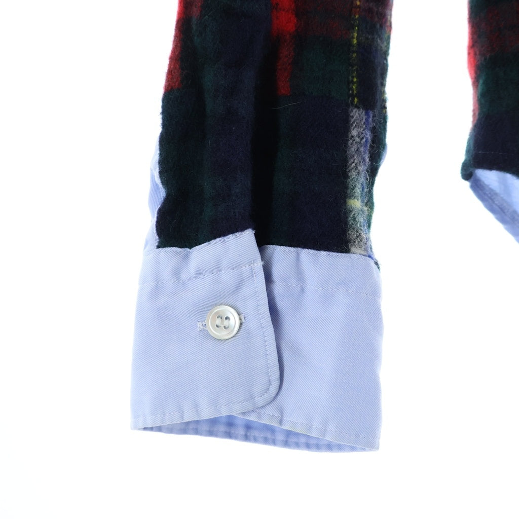 COMME des GARCONS HOMME(コムデギャルソンオム) 11AW AD2011 バックウールチェック切替 長袖シャツ ライトブルー/レッド/グリーン HH-B024