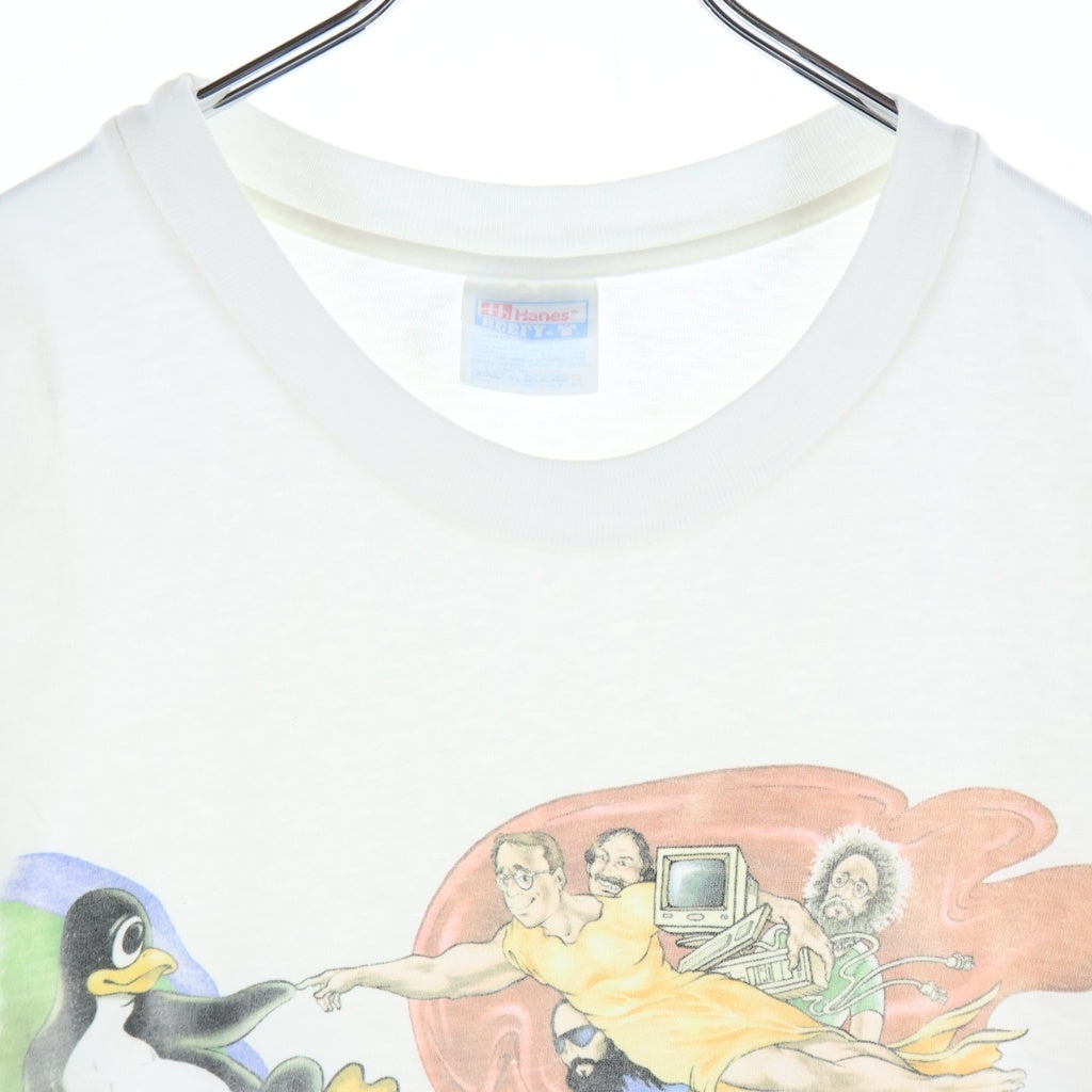 VINTAGE(ヴィンテージ) 90S VINTAGE LINUX ヴィンテージ リナックス アダムの創造パロディ クルーネック半袖Tシャツ カットソー ホワイト