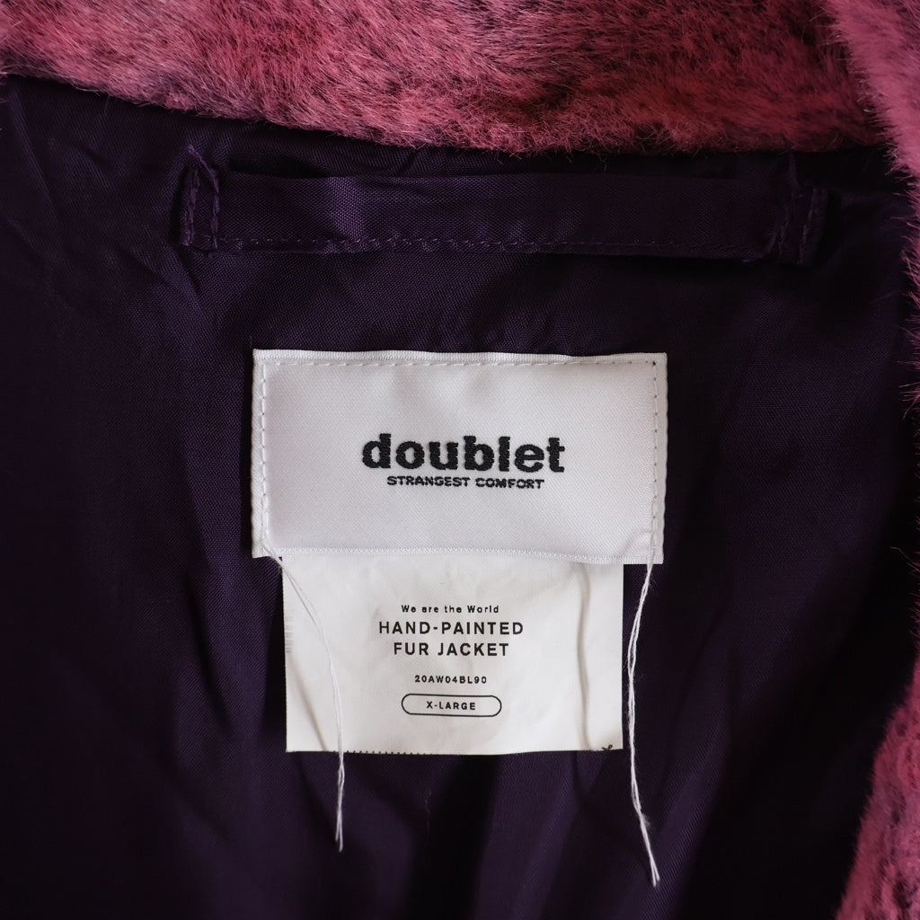 doublet(ダブレット) 20AW HAND-PAINTED FUR JACKET ハンドペイント バッグデザイン ファージャケット コート ピンク 20AW04BL90
