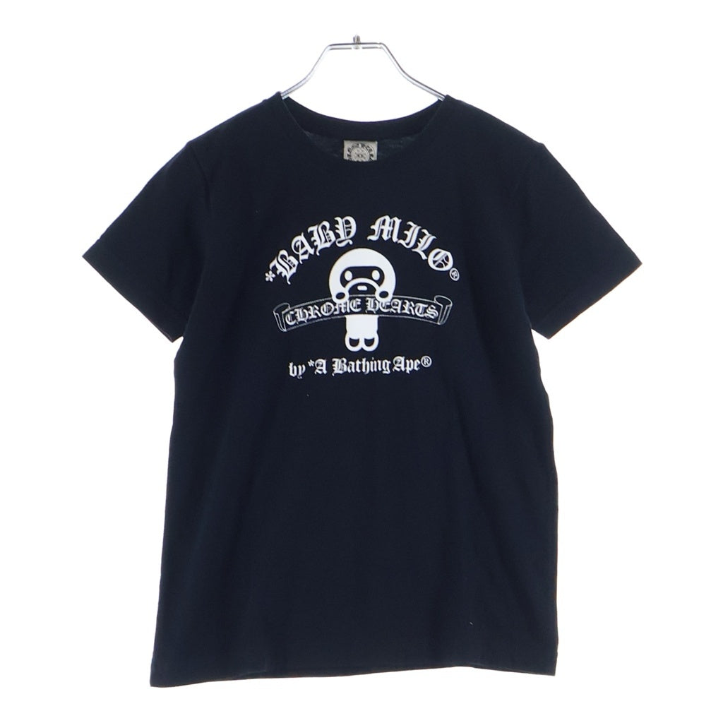 CHROME HEARTS(クロムハーツ) ×A BATHING APE BABY MILO TEE アベイジング エイプ コラボ フロント ホースシューロゴプリント クルーネック半袖Tシャツ カットソー キッズ ブラック レディース