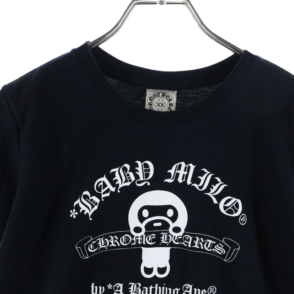 CHROME HEARTS(クロムハーツ) ×A BATHING APE BABY MILO TEE アベイジング エイプ コラボ フロント ホースシューロゴプリント クルーネック半袖Tシャツ カットソー キッズ ブラック レディース