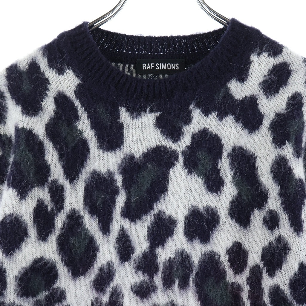 RAF SIMONS(ラフシモンズ) 14AW モヘア混 レオパード柄 クルーネックニットセーター ブラック/ホワイト