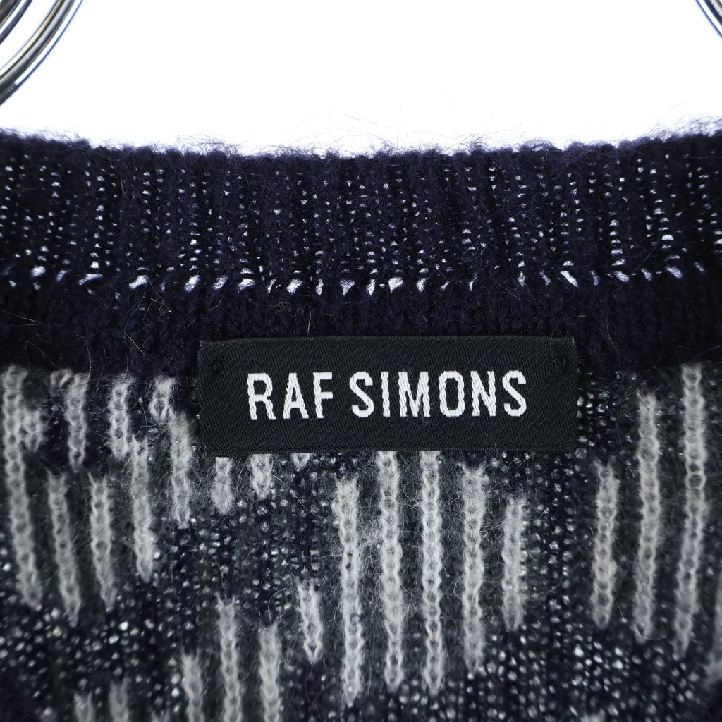 RAF SIMONS(ラフシモンズ) 14AW モヘア混 レオパード柄 クルーネックニットセーター ブラック/ホワイト