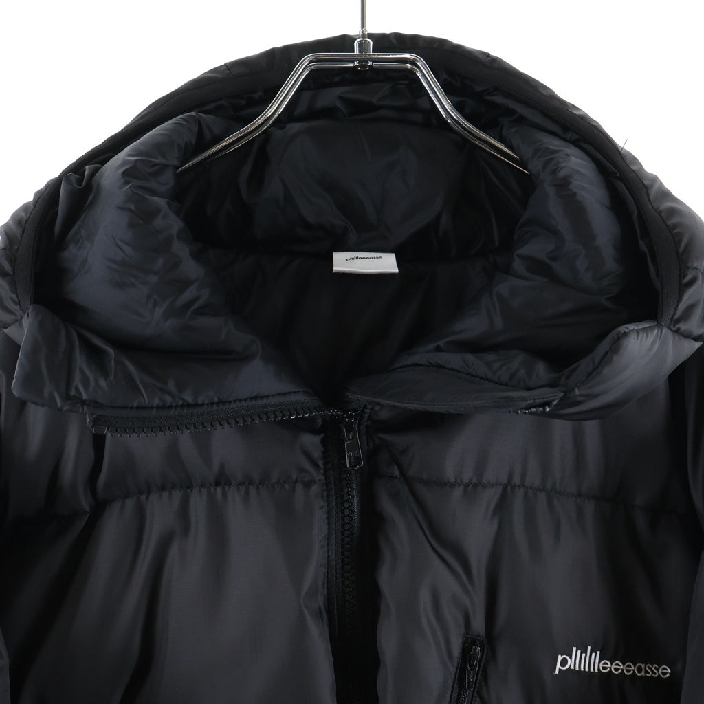 plllllleeeasse(プリーズ) 24AW PUFFER JACKET ロゴエンブロイダリー フーデッド パファー ダウンジャケット ブラック 24PLS-OT05