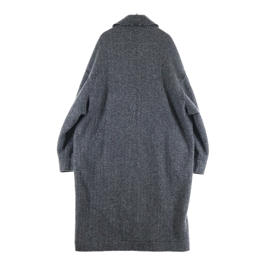 YOKE(ヨーク) 19AW DOUBLE JQUARD KNIT BALCOLLAR CORT ダブルジャガーニット ヘリンボーン バルカラー ロングコート ブラック YK19AW0044C