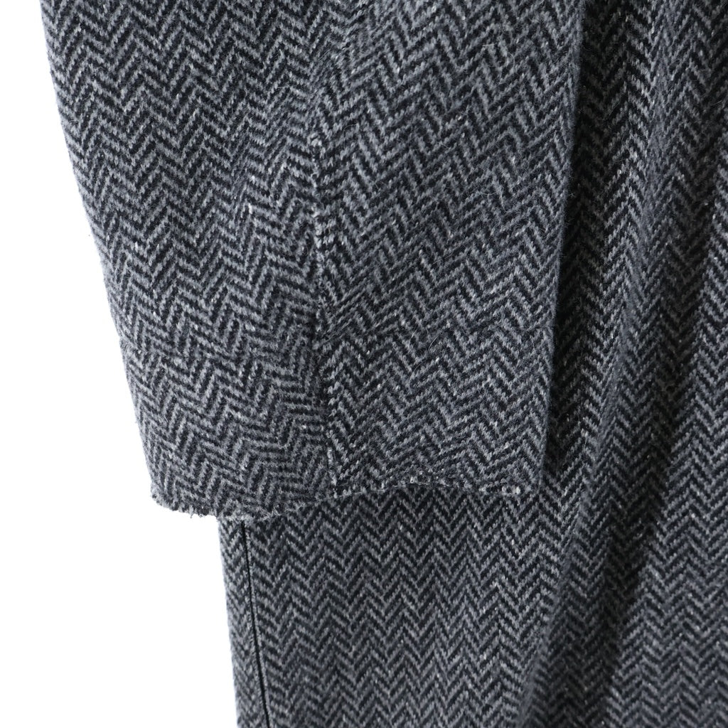 YOKE(ヨーク) 19AW DOUBLE JQUARD KNIT BALCOLLAR CORT ダブルジャガーニット ヘリンボーン バルカラー ロングコート ブラック YK19AW0044C