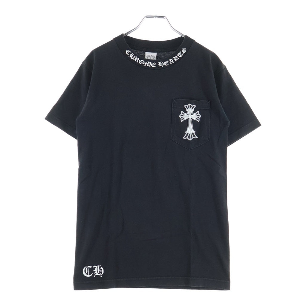 CHROME HEARTS(クロムハーツ) OLD DBL SH CRS S/S TEE ダブルCHクロス ネックロゴプリント クルーネック半袖Tシャツ カットソー ブラック