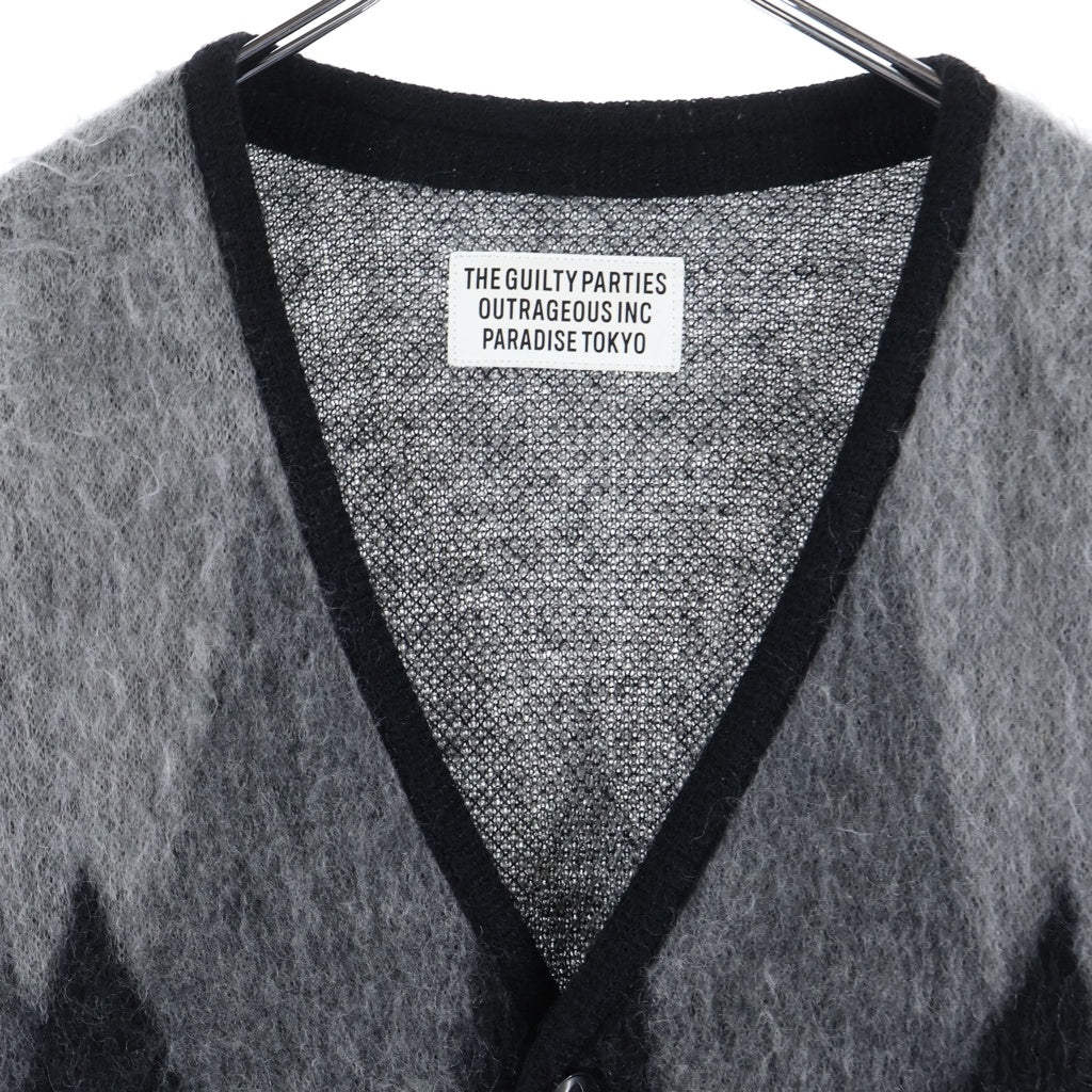 WACKO MARIA(ワコマリア) 20AW DAIAMOND MOHAIR CARDIGAN ダイヤモンド モヘア混 ニットカーディガン ブラック/グレー 20FW-WMK-KN13