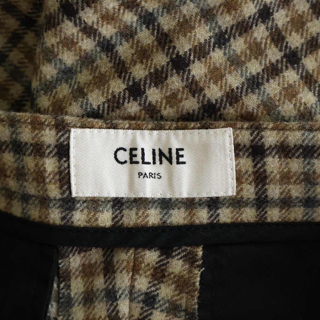 CELINE(セリーヌ) カシミヤウール チェック柄 イージースラックスパンツ レディース ブラウン 2P787518R