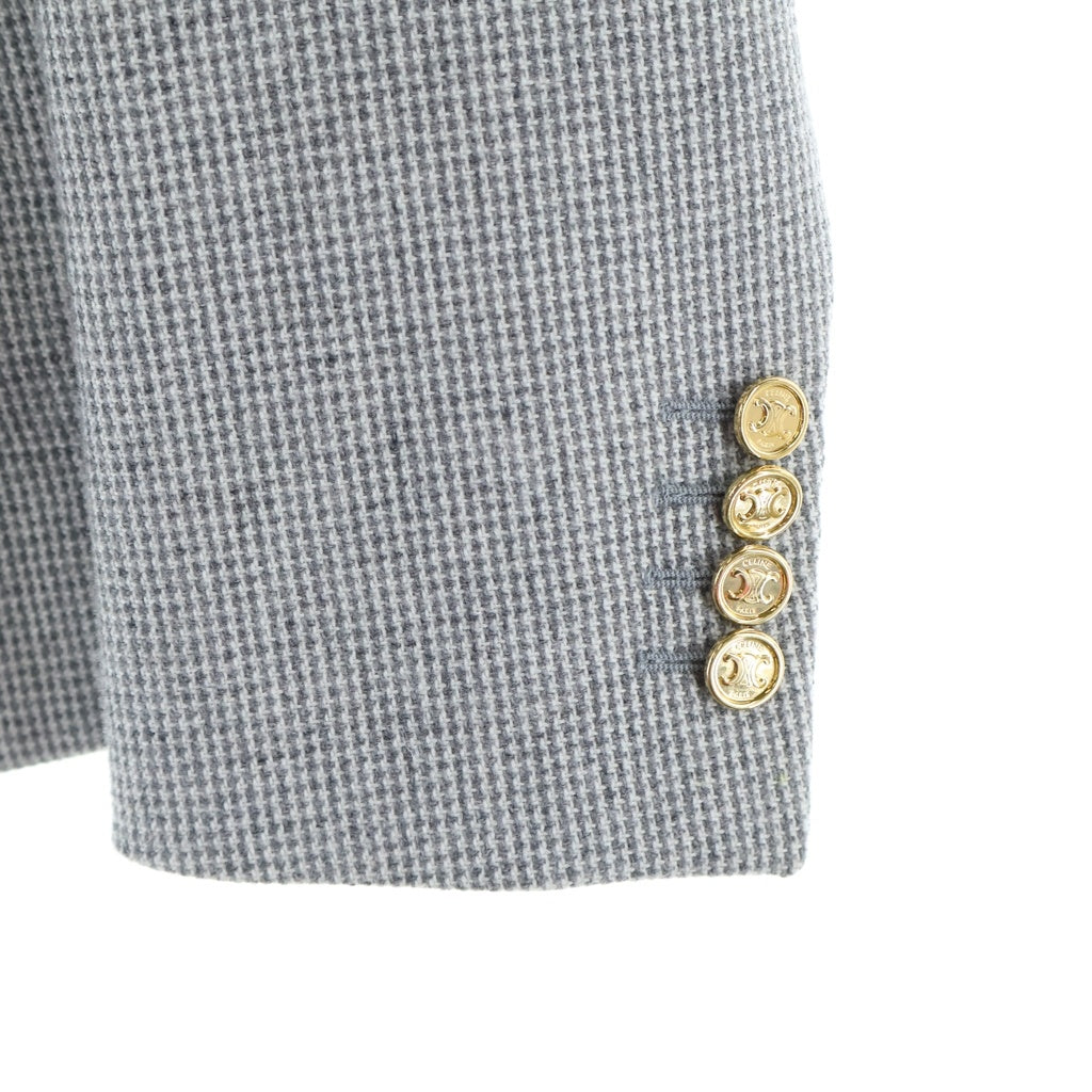 CELINE(セリーヌ) SORBONNE JACKET トリオンフボタン チェック柄 ソルボンヌジャケット レディース グレー RV0A50F85