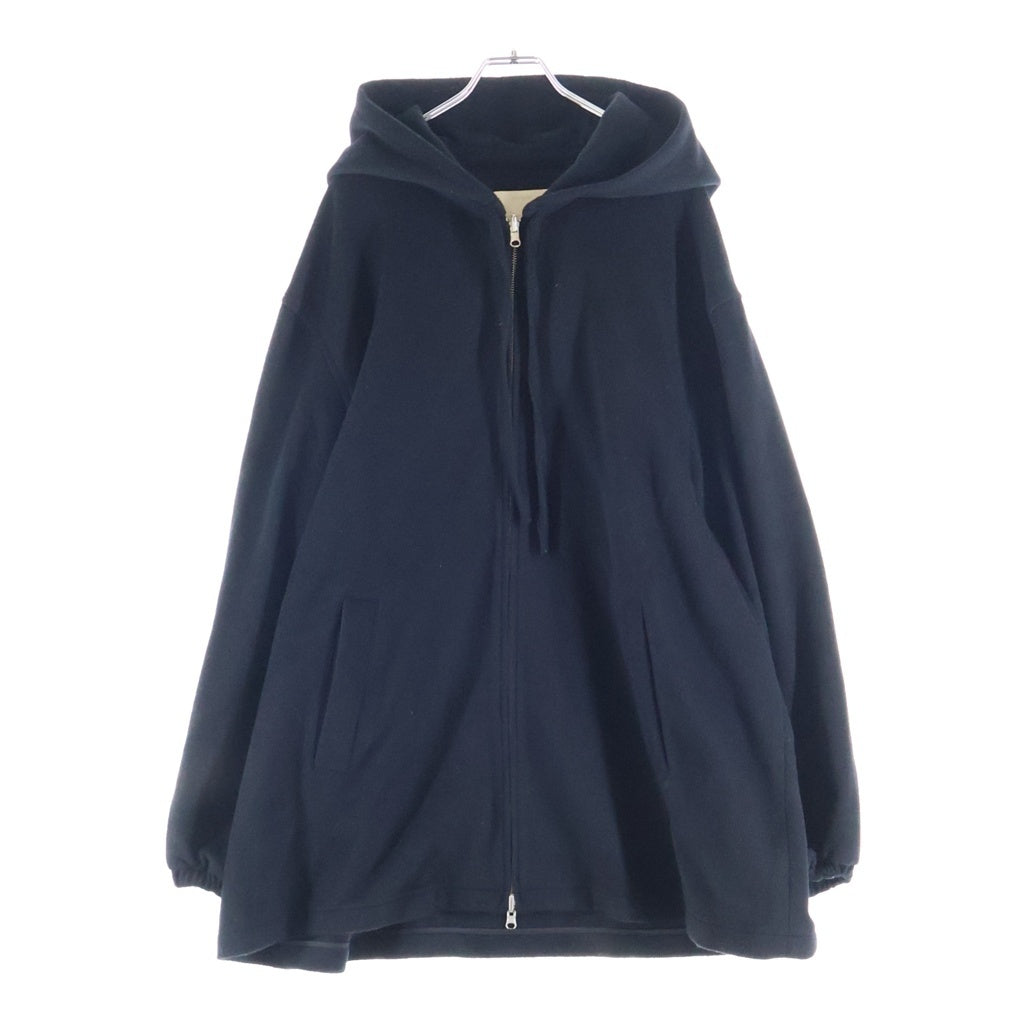 NO BRAND(ノーブランド) AMOMENTO アモメント WOOL ZIP UP PONCHO ドローストリング フーデッド ウール ジップアップ ポンチョ ブラック AM24FWM10JP