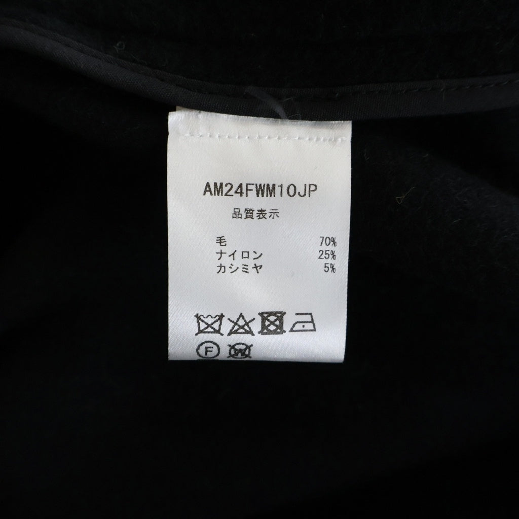 NO BRAND(ノーブランド) AMOMENTO アモメント WOOL ZIP UP PONCHO ドローストリング フーデッド ウール ジップアップ ポンチョ ブラック AM24FWM10JP