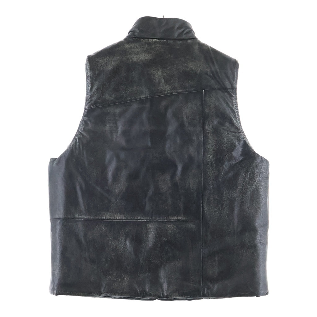NO BRAND(ノーブランド) VOO ヴォー EXELEZA REV VEST リバーシブル レザー ナイロン ユーズド加工 ダウンベスト ブラック VOO-1214