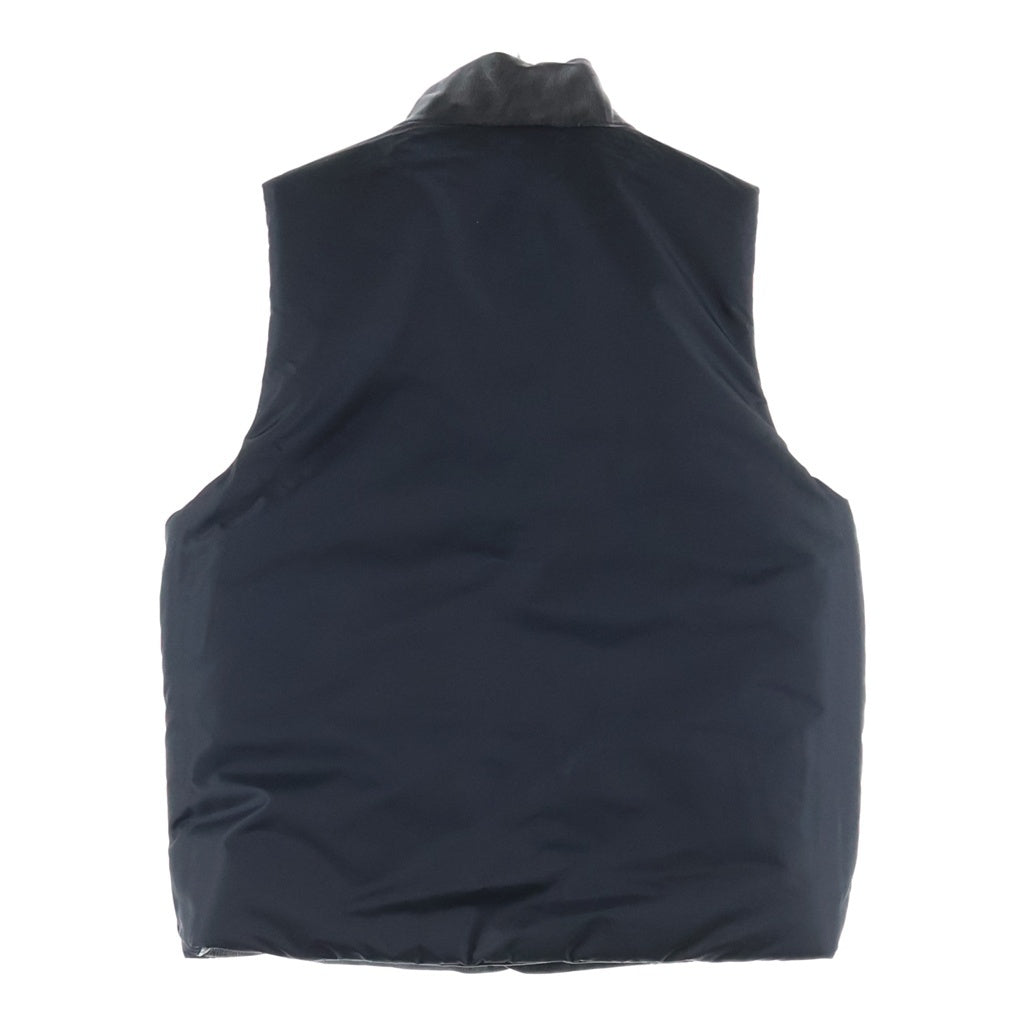 NO BRAND(ノーブランド) VOO ヴォー EXELEZA REV VEST リバーシブル レザー ナイロン ユーズド加工 ダウンベスト ブラック VOO-1214