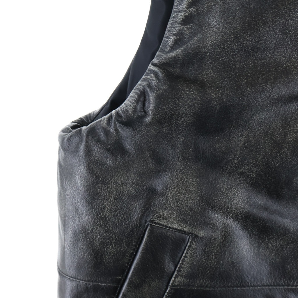 NO BRAND(ノーブランド) VOO ヴォー EXELEZA REV VEST リバーシブル レザー ナイロン ユーズド加工 ダウンベスト ブラック VOO-1214