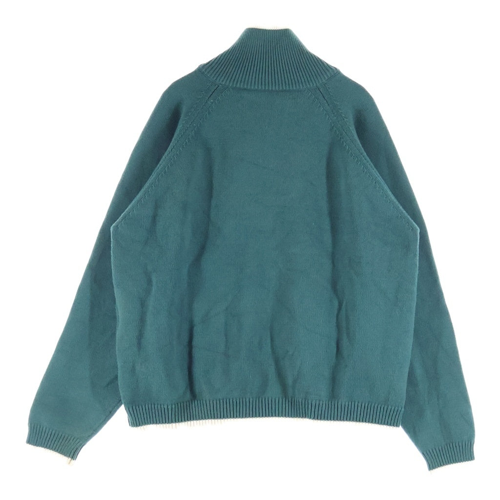 anachronorm(アナクローム) INITIAL DRIVERS KNIT イニシャルエンブロイダリー ジップアップ ドライバーズニット グリーン AN322